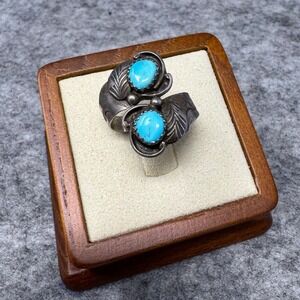 Vtg Carma Harvey Navajo Ring Sterling Turquoise Native American sleeping beauty